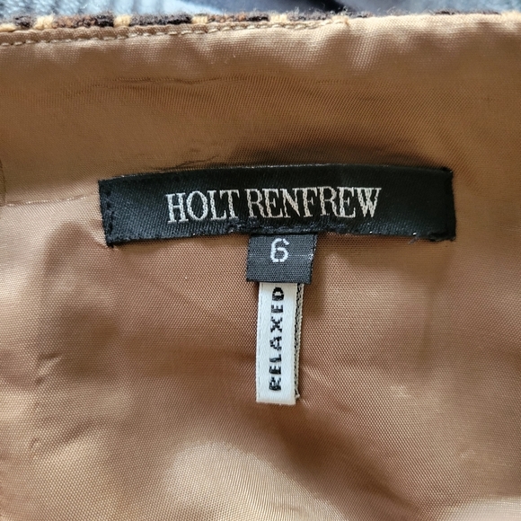 VINTAGE Holt Renfrew Brown Houndstooth Wool Blend Pencil Skirt - Picture 7 of 8